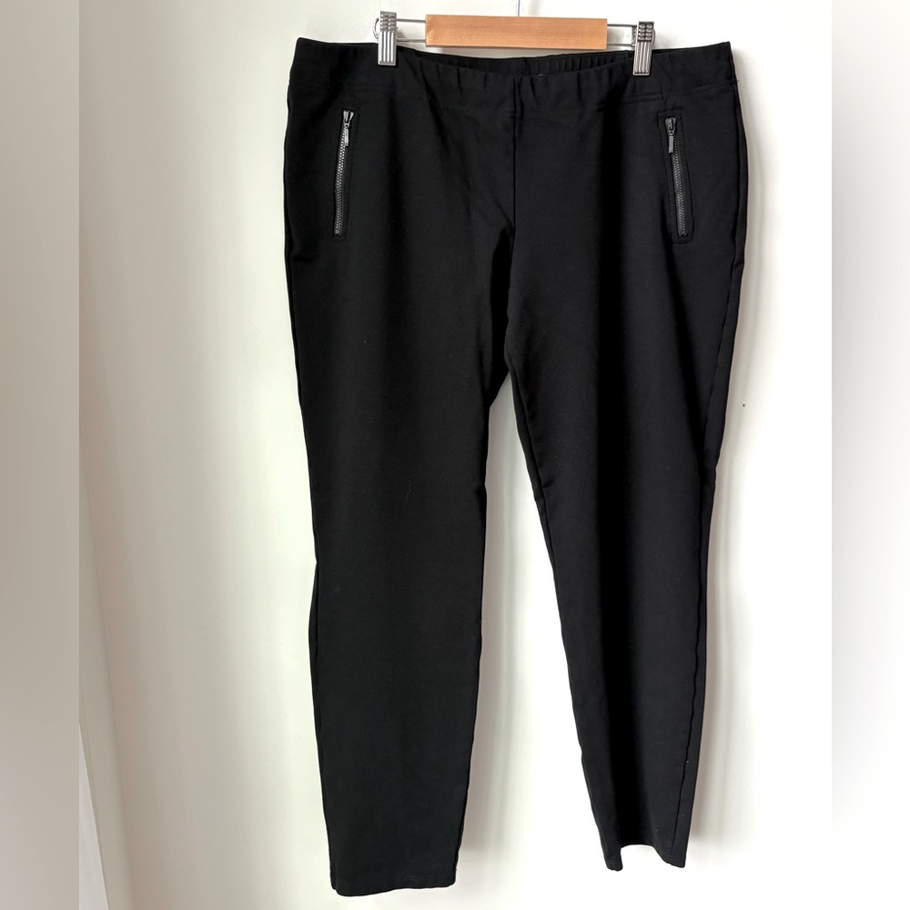 Eileen Fisher Ponte Pull On Ankle Crop Pants in Black Minimalist Pockets Size L